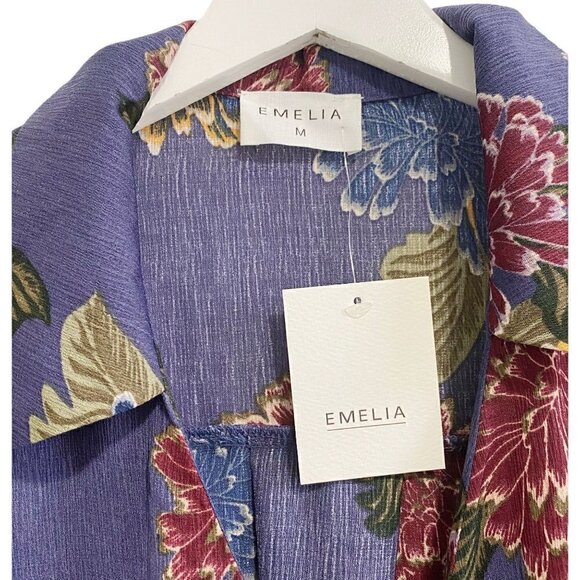 NWT EMELIA Floral Wrap Blouse, size M, Slate Blue Floral - Picture 6 of 9